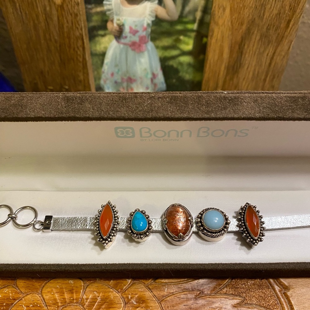 Lori Bonn Sterling Silver blue/green turquoise slide charm - Picture 3 of 3